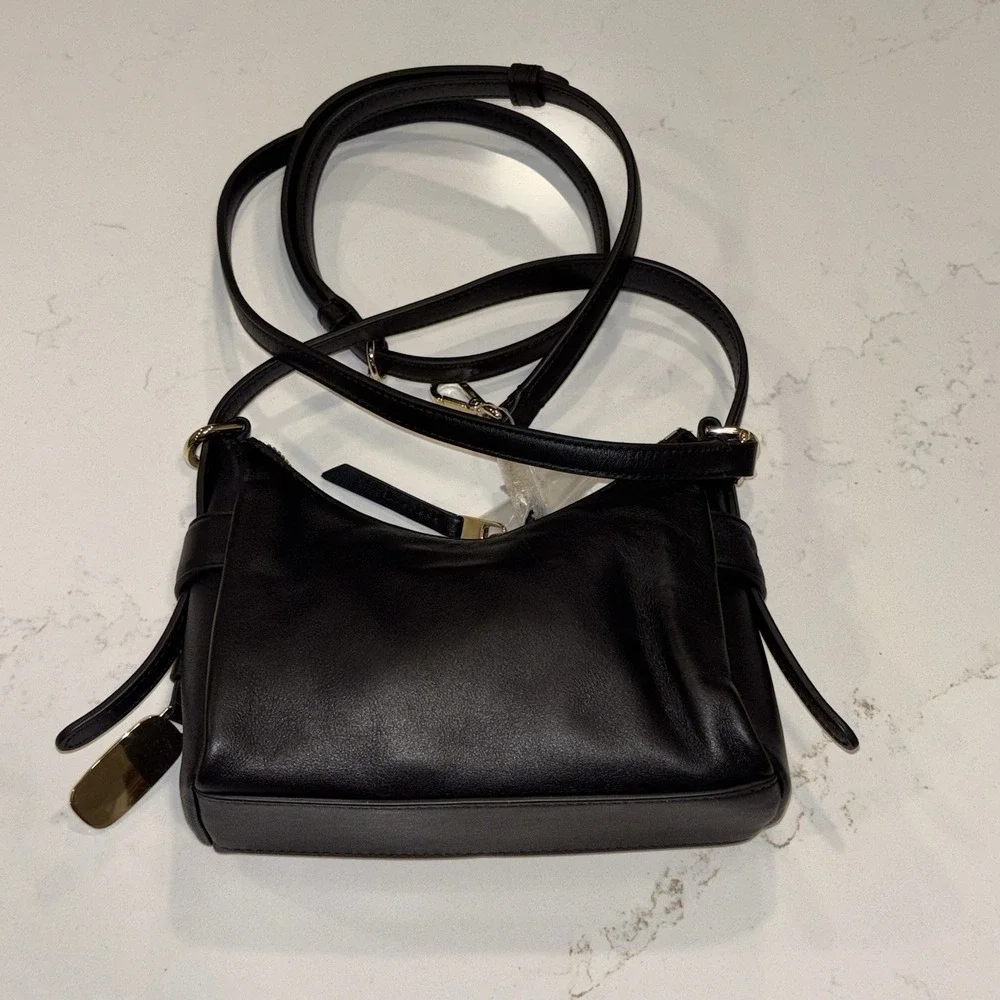 NWT TUMI Voyageur Evora Mini Hobo Black Leather Crossbody Bag Gold Hardware